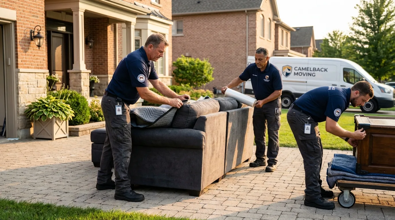 Large estate moving crew wrapping furniture in Jefferson, OH