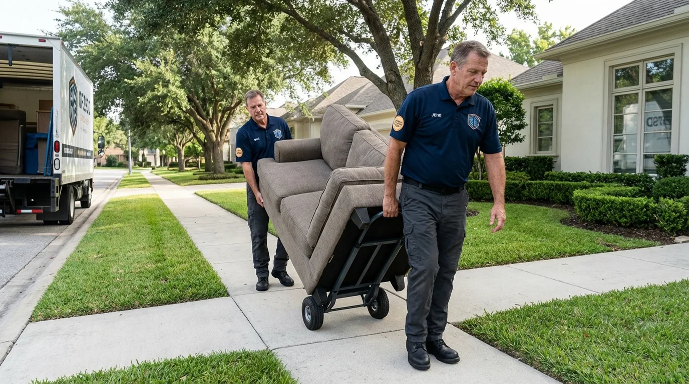 Local residential moving crew loading furniture in Jefferson, OH