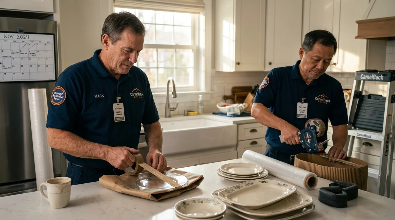 Professional crew packing kitchen dishware in Jefferson, OH